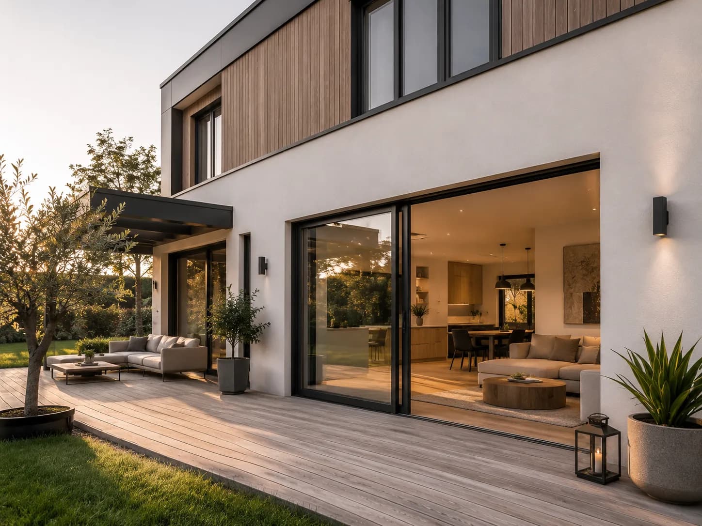 Extension à ossature bois et grandes baies vitrées aluminium réalisée par Linéaire Menuiserie à Nantes