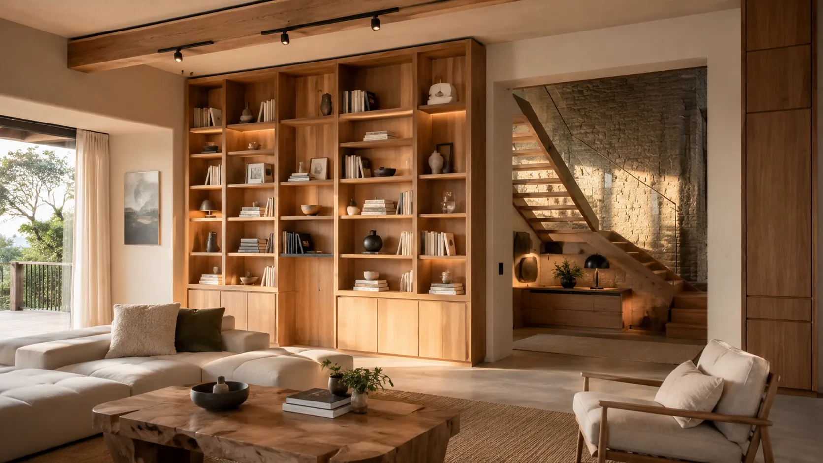 Aménagement intérieur sur mesure en bois réalisé par Linéaire Menuiserie à Nantes