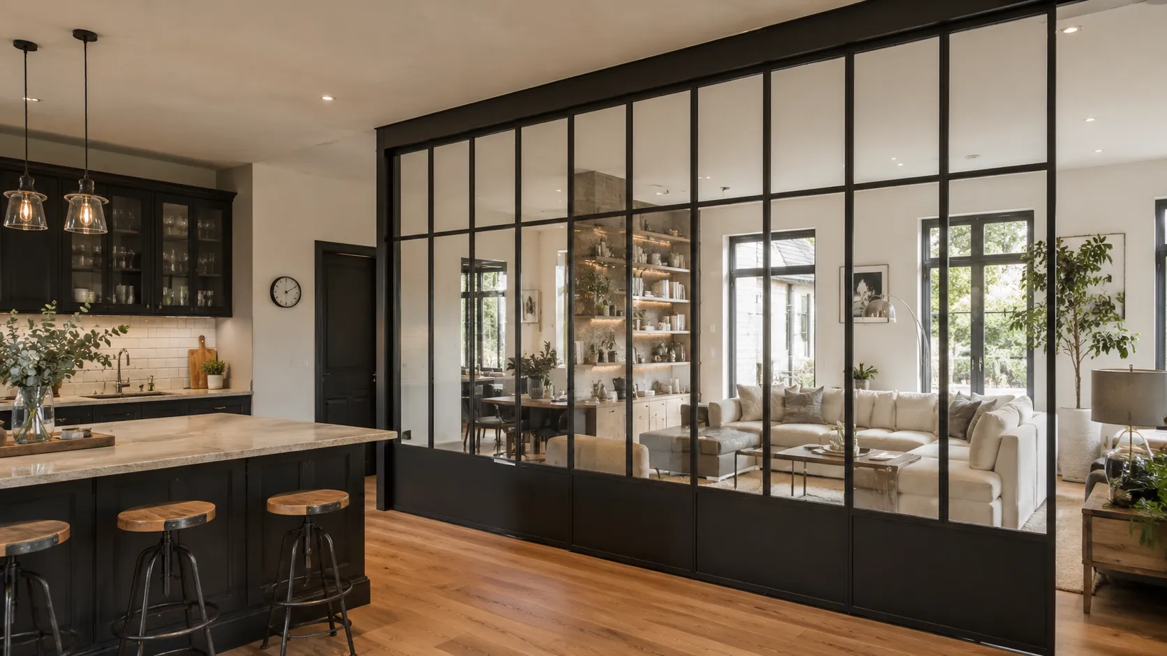 Verrière d'atelier en acier noir réalisée sur mesure par Linéaire Menuiserie à Nantes